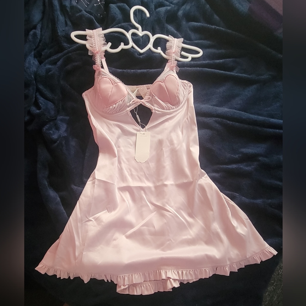 Victoria Secret For Love And Lemons Heart Slip Dress Pink XXS NWT